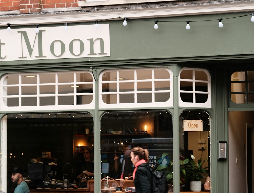 A cafe shopfront on a British street