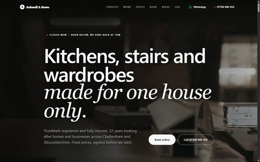 The top of the ashwellandrowe.co.uk site